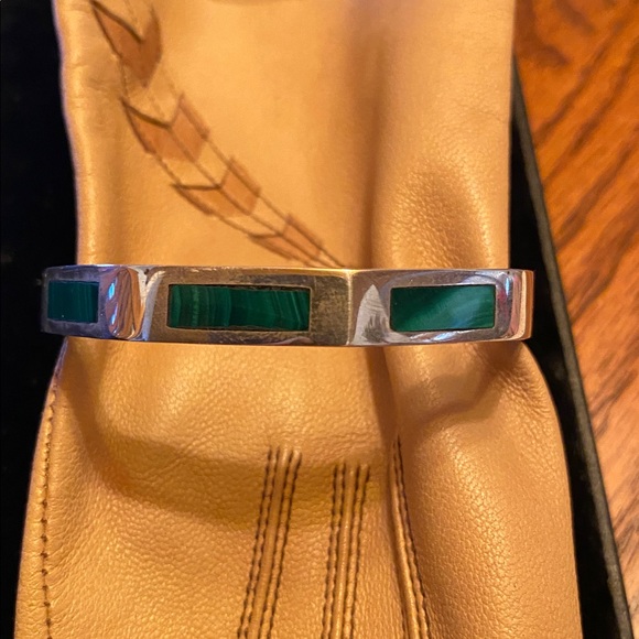 Sterling and Malachite Mexican Braceket - Picture 7 of 7